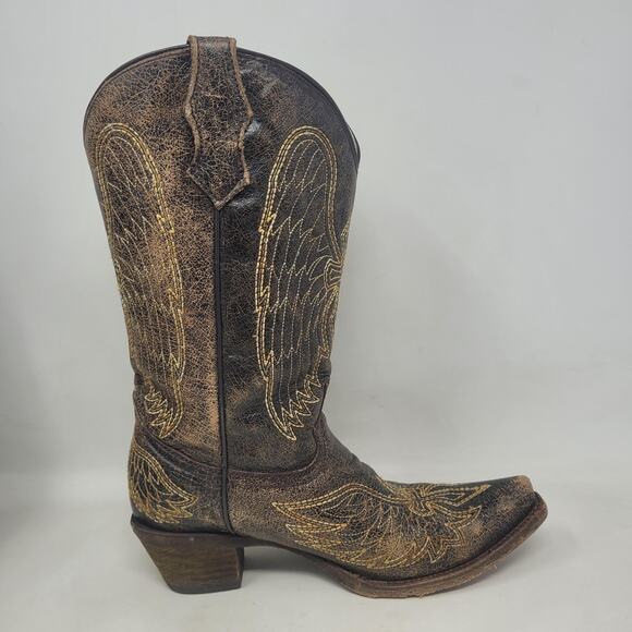 Corral Boots Youth 5 Brown Wing Cross Western Cowboy Leather Snip Toe Rodeo - Picture 7 of 13